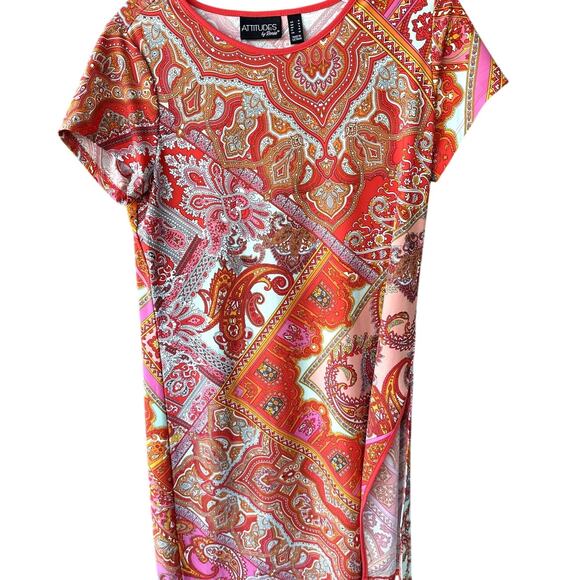 Attitudes by Renee QVC Sz M Orange Paisley Patchwork Knit Tunic Travel Stylish - Picture 1 of 5